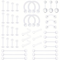 42Pcs Clear Piercing Retainer Flexible Lip Ear Nose Septum Eyebrow Nipple Tongue Rings Earrings Bioflex Horseshoe Hoop