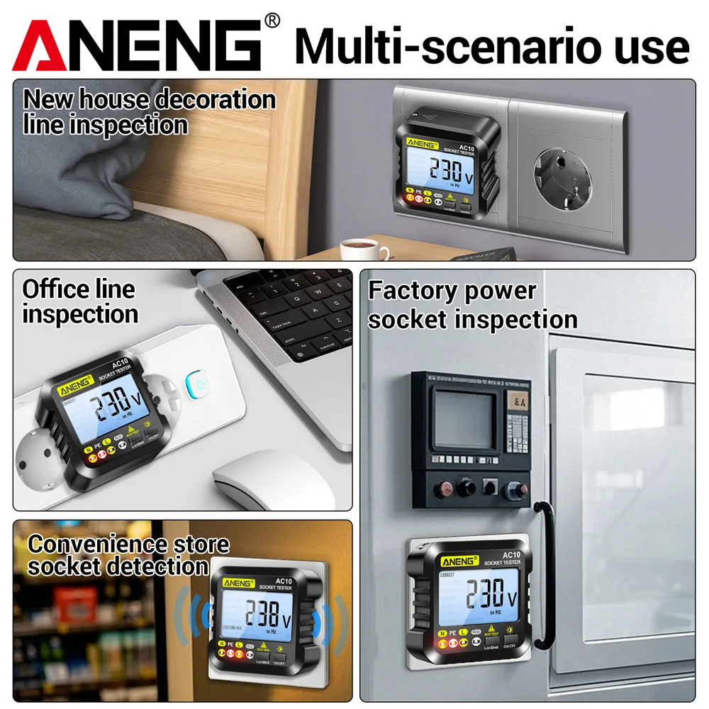 ANENG AC10 مأخذ (فيشة) ذكي تستر الولايات المتحدة/الاتحاد الأوروبي التوصيل المتعدد كاشف المكونات الرقمية صفر خط النار قطبية المرحلة تحقق كاشف المرحلة