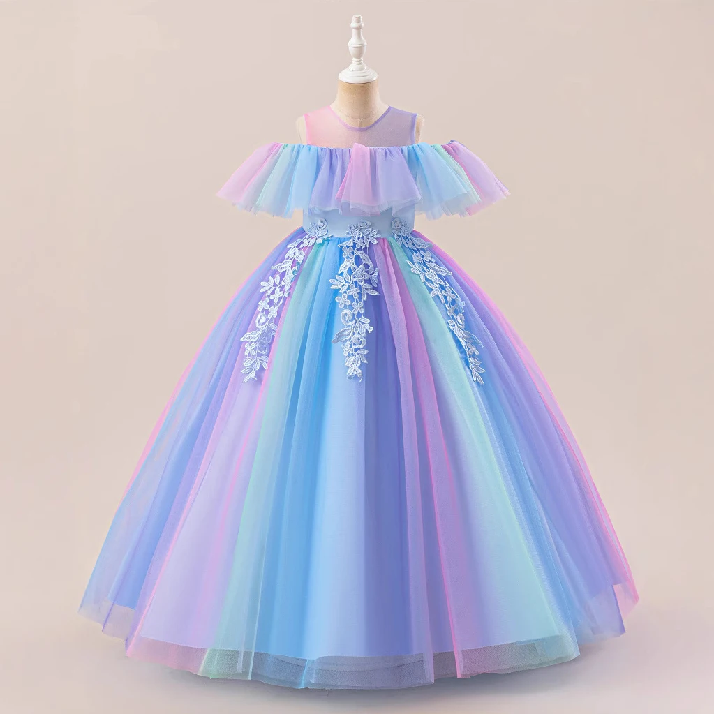 

HETISO праздничные платья для девочек, детское вечернее бальное платье принцессы из радужного тюля, элегантное праздничное платье с цветочным принтом для детей 4-12 лет