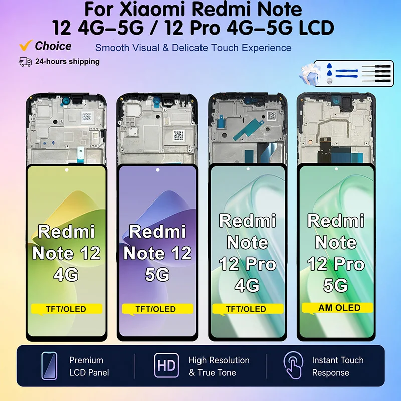 OLED For Xiaomi Redmi Note 12 LCD 4G 5G Display Touch Screen For Redmi Note 12 Pro Digitizer Assembly 4G 5G TFT Replace Parts