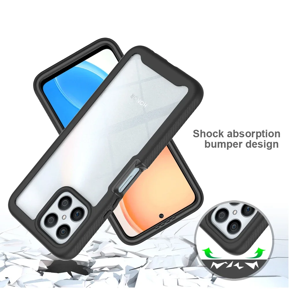 Heavy Duty Armor Shockproof Phone Case For Honor X8 X8a X6 4G 70 Lite Soft TPU Frame Hard Plastic Transparent Acrylic Back Cover