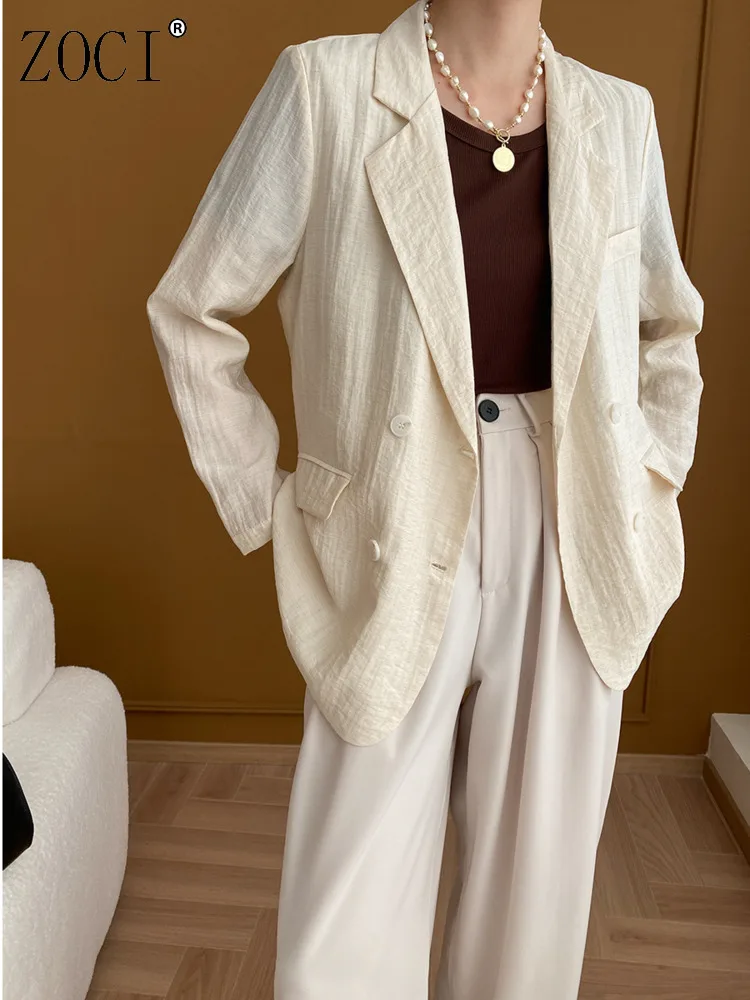 

ZOCI модный женский пиджак для офиса, лето 2022, новая коллекция плиссированного текстурированного льна, тонкий пиджак