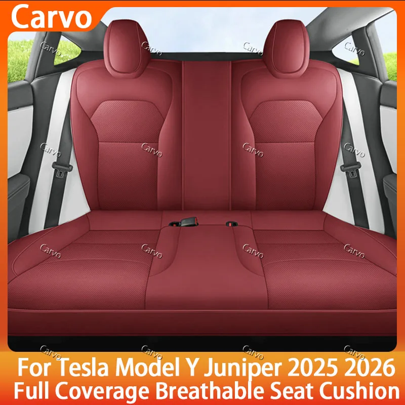 Full Set Seat Covers for Tesla Model Y Juniper 2025 2026 Soft Leather Breathable Car Seat Protectors Auto Interior Accessories