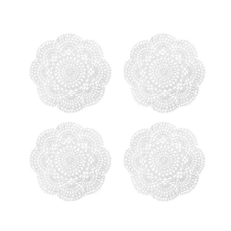 ABSJ-4Piece 7.8 Inch Doilies Crochet Round Lace Doily Handmade Placemats (White)