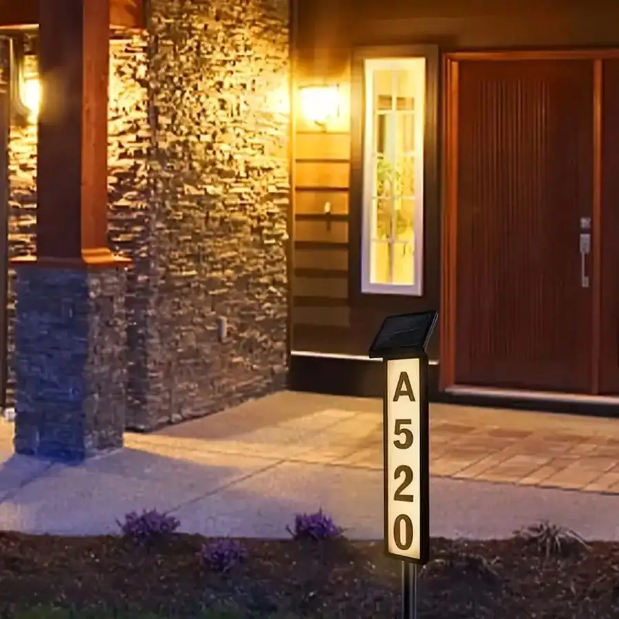 1/2PACK ضوء لافتة للباب بالطاقة الشمسية: IP65 مقاوم للماء مع عمود لتحديد هوية شارع فيلا المنزل #1