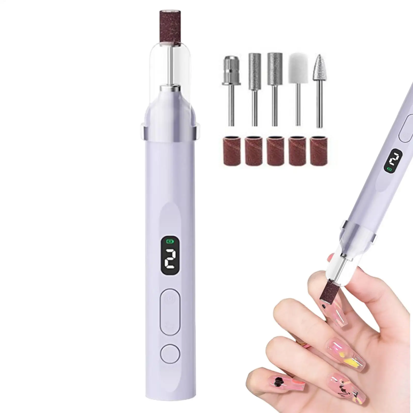 Electric Nail File Rechargeable Quiet Grinder with LED Light Electric File for Nails for Home Travel Salon Foot Toenail Cuticle