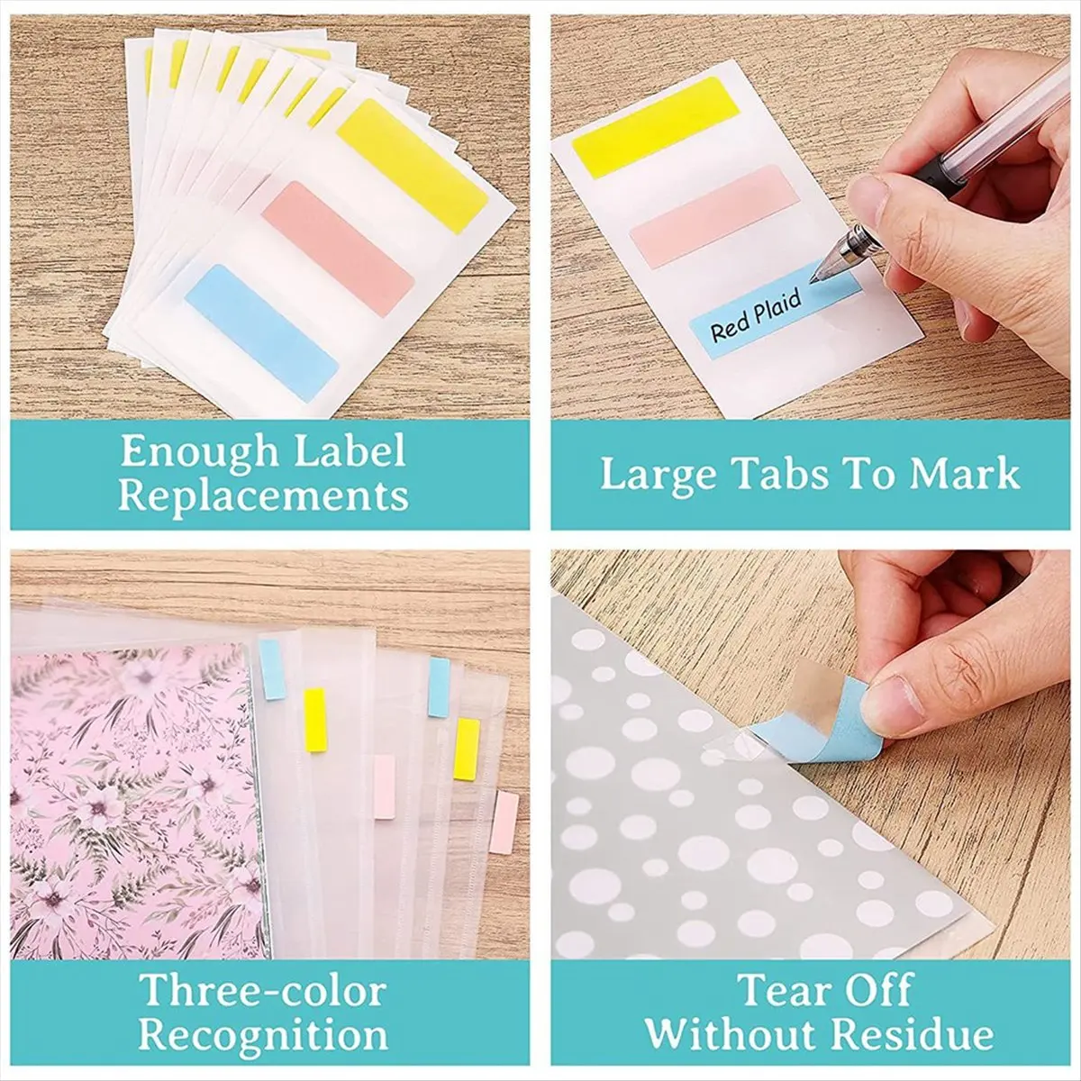 A45I Horizontal Transparent File Bag PP Snap Bag Mini Stationery Storage A5 Information Bag File Bag with Label (8 Pieces)