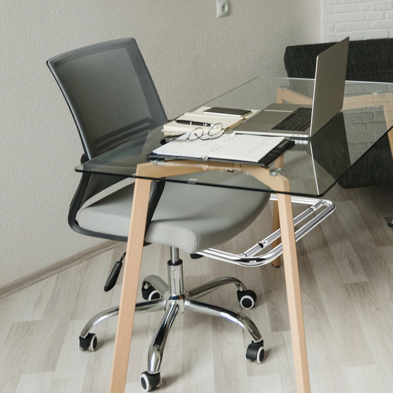 

Foot Rest Cushion Office Desk Footstool Stepping Stool Swivel Chair Accessories Silver Frame Expansion Bracket Stainless Steel
