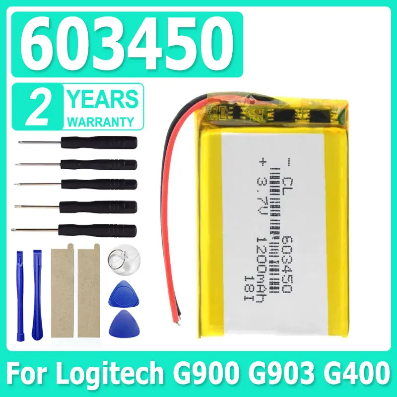 Batería recargable Lipo de 3,7 V y 1200mAh, celdas de litio 603450 + conector JST ZH de 1,5mm y 3 pines para ratón inalámbrico Logitech G900 G903 G400