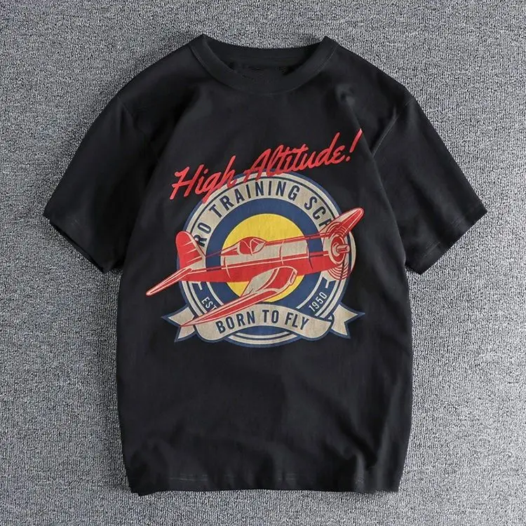 

2026 New · Retro Military Style Aircraft Print High Quality Unisex Short Sleeve Crew Neck Comfortable Large Size T-Shirt