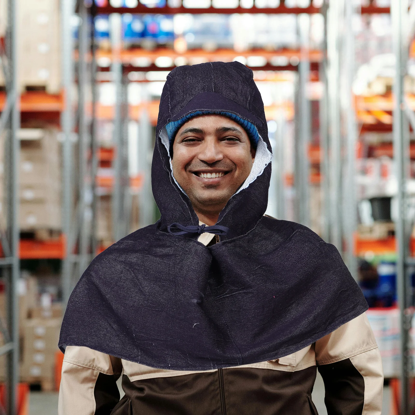 

Denim Hooded Cape Beanie Cap Large Size Protective Head Cover Windproof for Grinding Handling Outdoor Travel Work