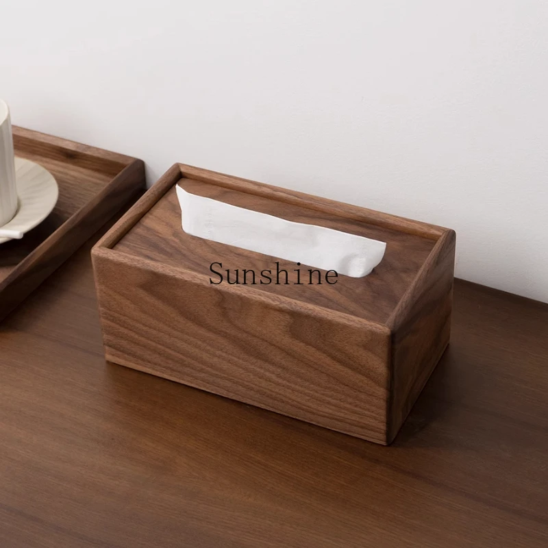 

Black walnut tissue box home living room dining room multi-functional storage high-end paper drawing retro light luxury