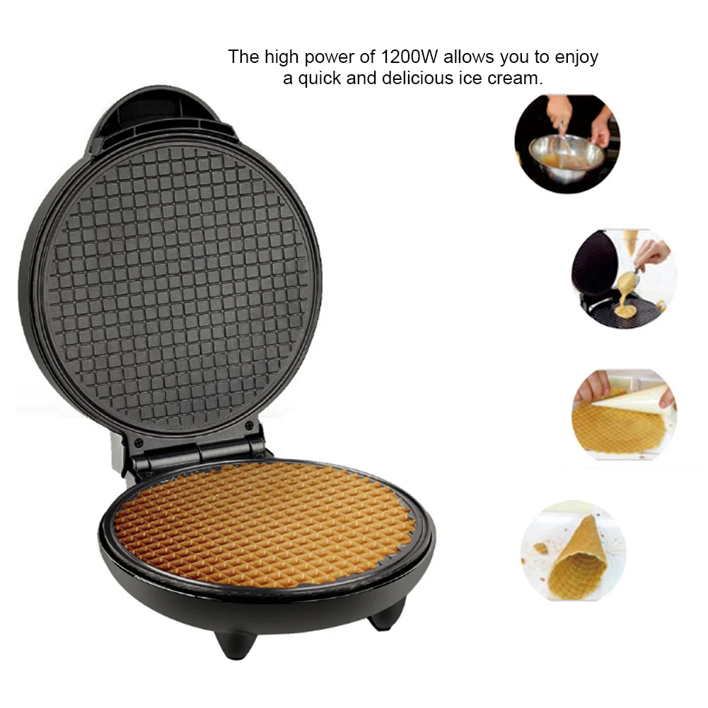 1200W Electric Crispy Egg Roll Maker Sandwich Iron Crepe Baking Pan Waffle Pancake Oven DIY Ice Cream Cone Machine 110-220V