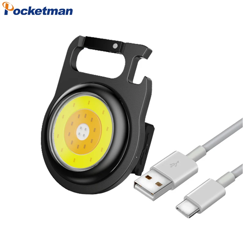 المحمولة COB LED ضوء العمل USB سلسلة المفاتيح القابلة لإعادة الشحن مصباح يدوي أضواء الطوارئ الشعلة الصغيرة سبائك الألومنيوم مشاعل #1