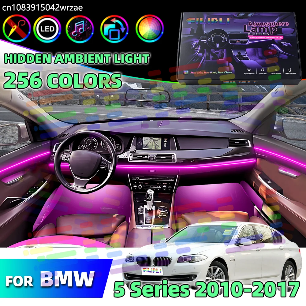 For BMW 5 Series F10 F11 F07 F18 Car LED Ambient Lighting 64 RGB Neon Strip Color Cycle Dynamic Atmosphere Decor Lamps