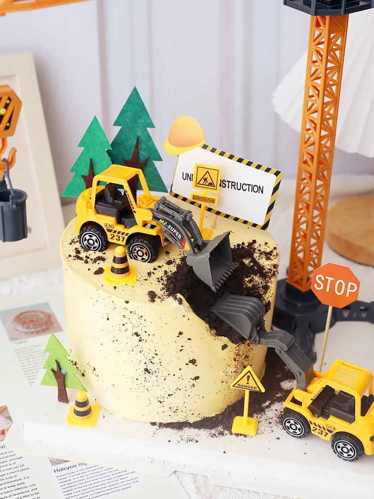 Big Crane Tractor Construction Birthday Cake Decor Topper Car Party Construction Party One Year Birthday Boy 1st Baby Shower