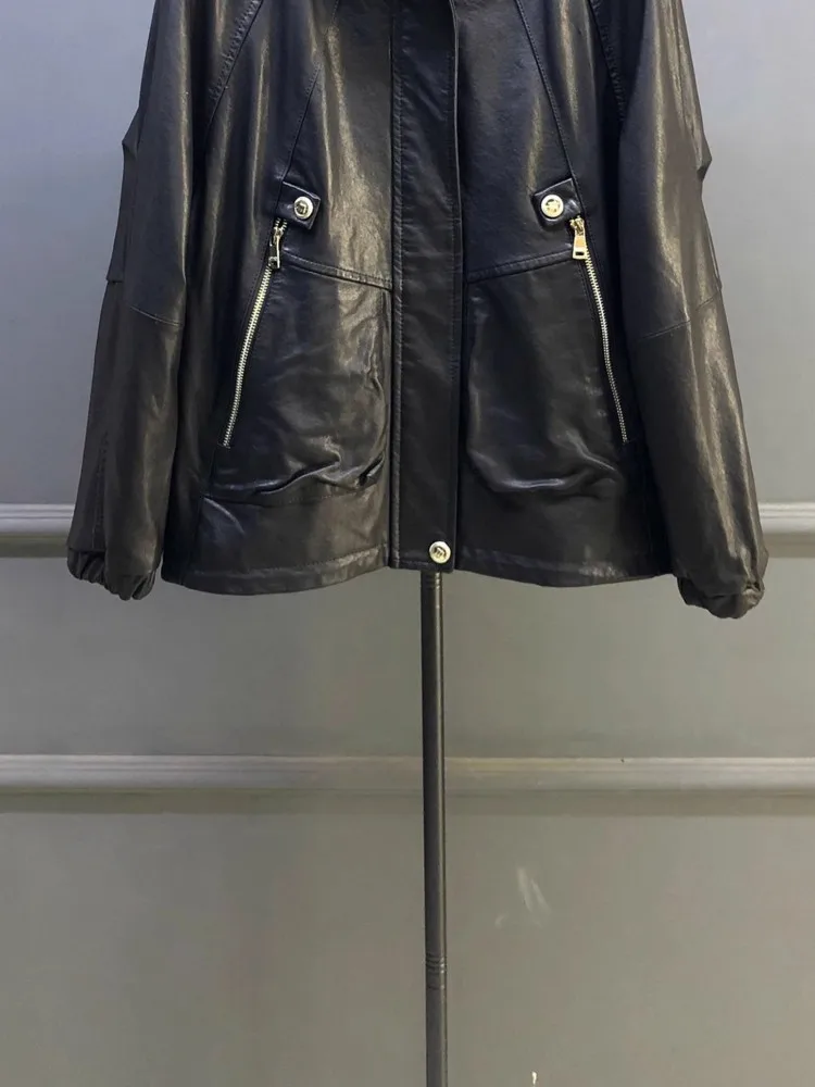 Heißer Verkauf Herbst Frauen Natürliche Schaffell Mit Kapuze Kurze Jacke Mantel Zipper Lose Fit Arbeit Dame Casual Echtes Leder Oberbekleidung