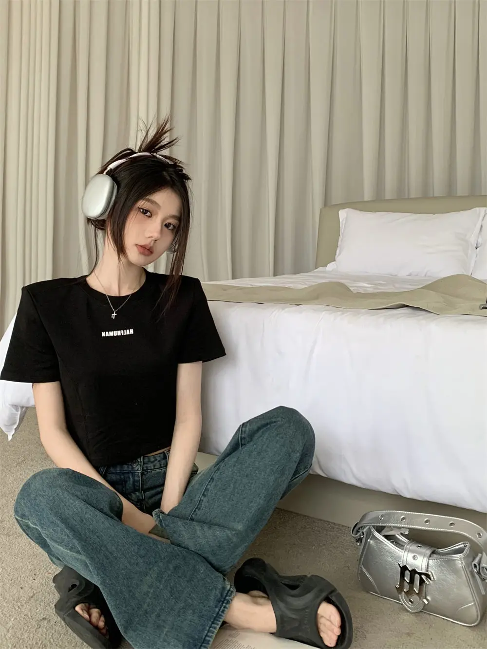 Heart Hollowed Out Print Slim Short Sleeve T Shirt for Women Vintage Y2k Clothes Crop Tops Korean Fashion Camisetas 2023