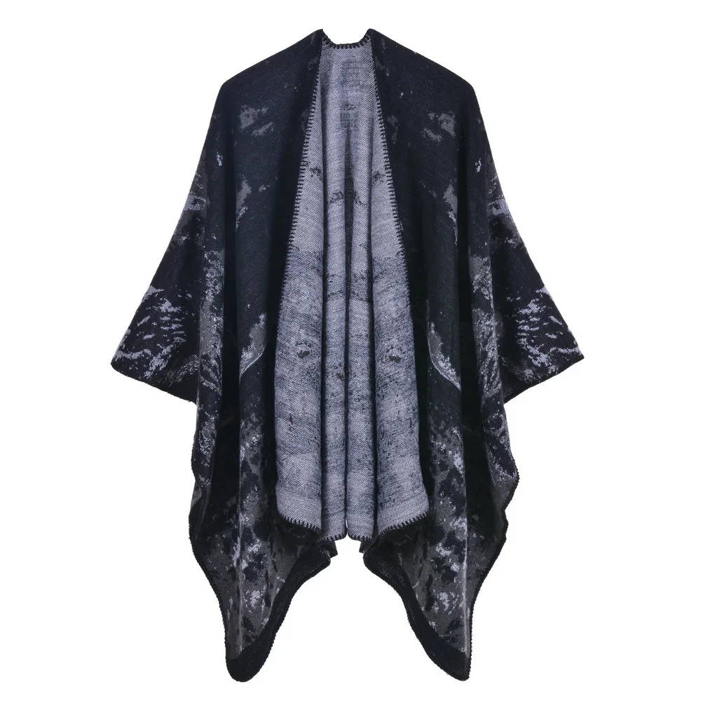 Autumn Winter Women Shawl Fashion Imitation Cashmere Jacquard Fork Thickened Cloak Lady Warm Shawl Ponchos Capes P7