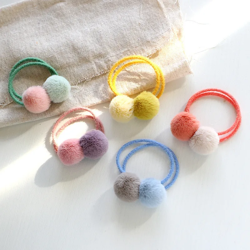 1 Pcs Fur Ball Elastic air ties Girls' Ponytail Holder Kids Rope Hair Band bows Hair Accessories with Lovely Girl