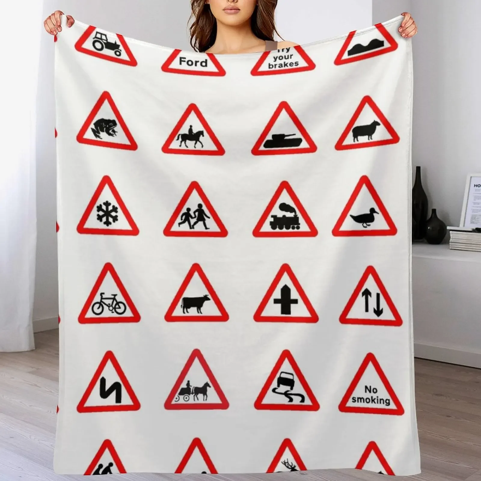 

British Road Signs Throw Blanket Plaid cosplay anime Weighted Beach Blankets