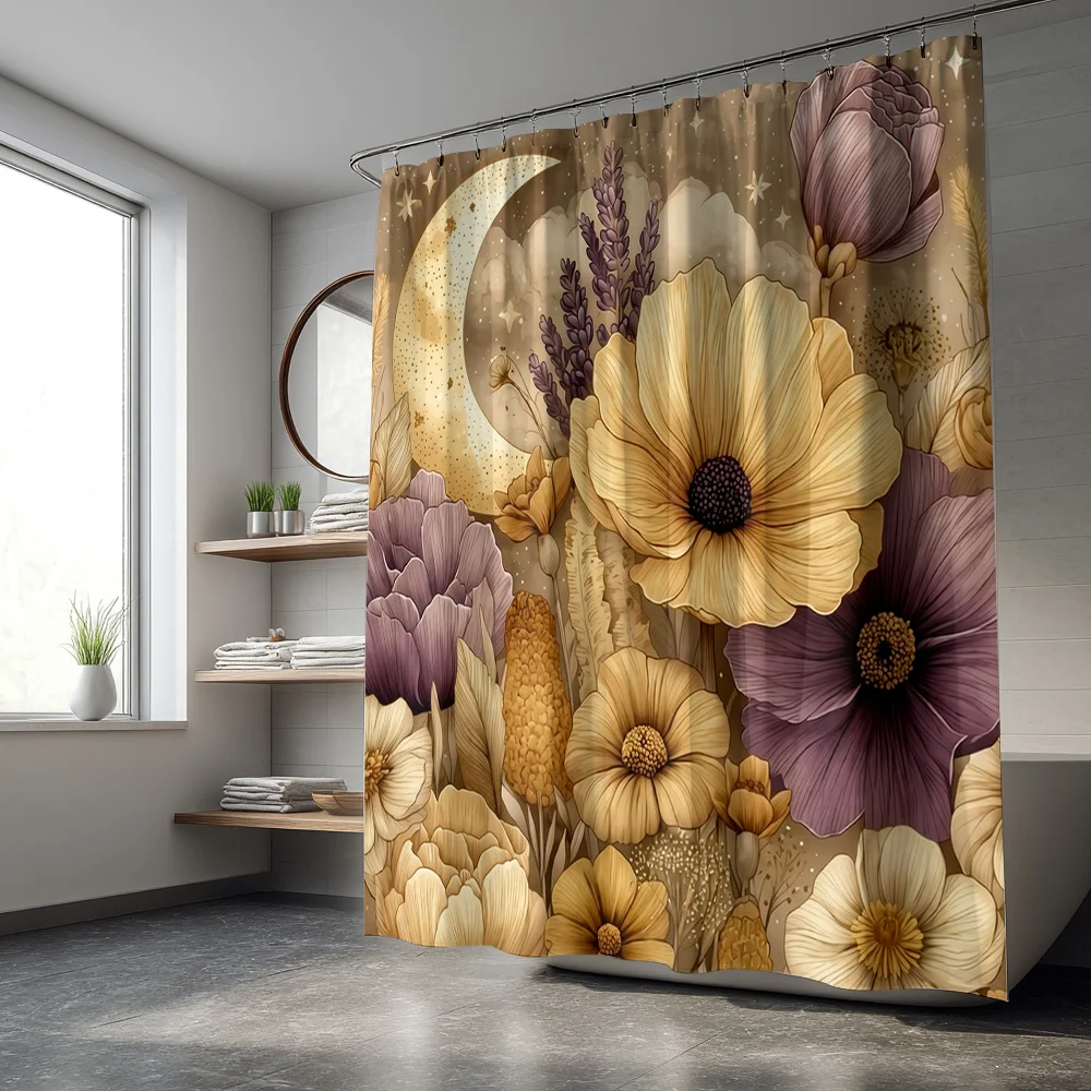 Elegant Botanical Floral Shower Curtain Liner Watercolor Poppies Garden Art 180x180cm Bathroom Decor