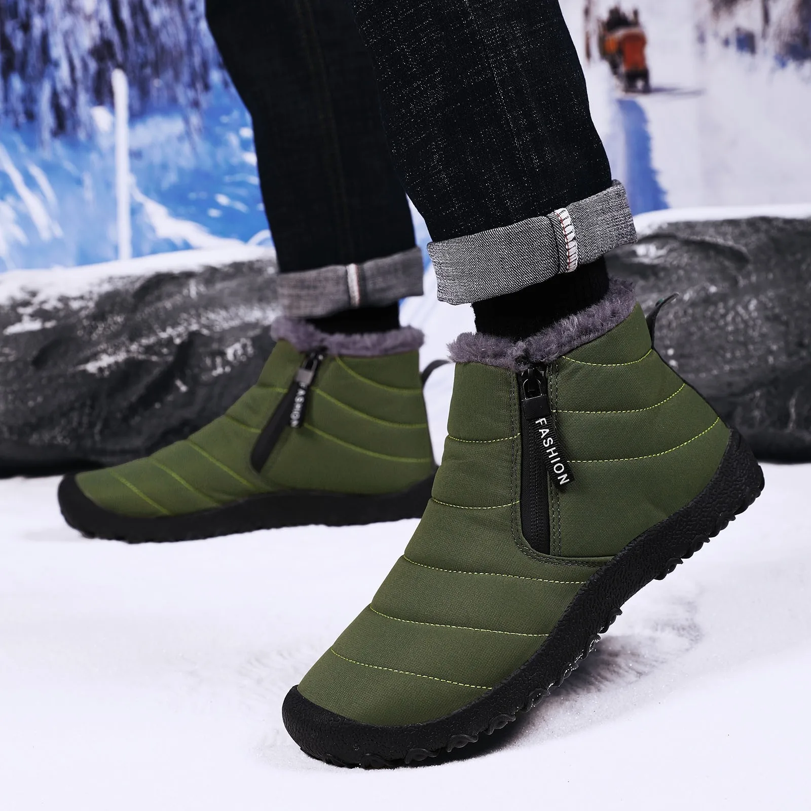 

New Winter Booties Men Warm Snow Boots Casual Shoes Outdoor Work Shoes Ladies Warm Fur Men Ankle Shoes Male Snow Boots Plus Size