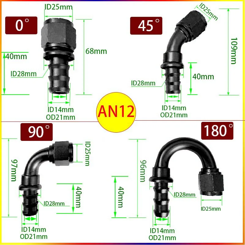 Universal AN4 AN6 AN8 AN10 AN12 Push-on-Schlauchanschlüsse für Kraftstoff- und Ölkühler 0 45 90 180 Grad Wiederverwendbarer Adapter Rot Blau – Detail 13