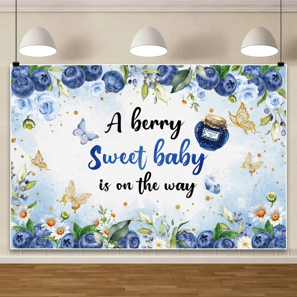 Laeacco Sweet Blueberry Baby Shower Royal Blue Backdrop Fruit Party Boy Baby Shower Portrait Customized Photography Background