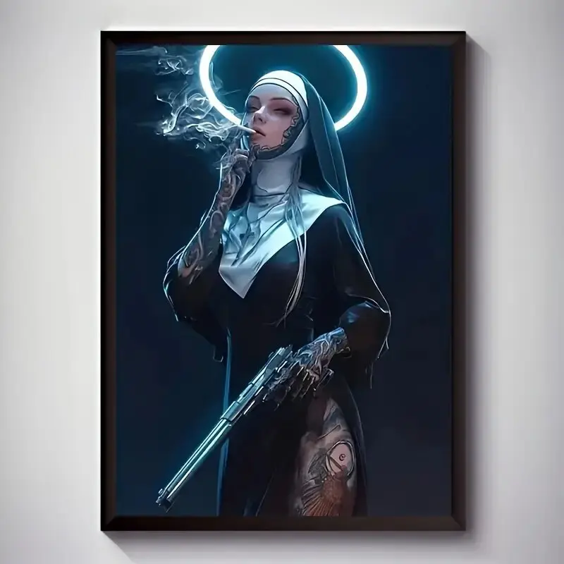 

Dark Gun Nun Printed Canvas Painting - Wall home decoration, suitable for home, office, bar, party