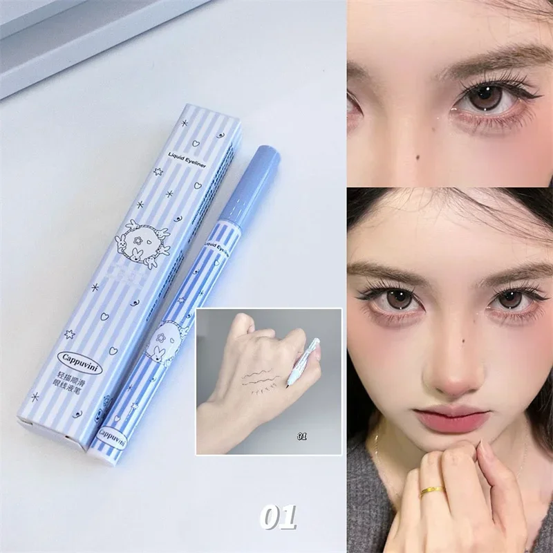 Waterdichte Sneldroge Vloeibare Eyeliner Pen Ultrafijn Zwart Bruin Roze Blijvende Zijderupsen Eyeliner Potlood Schoonheid Ogen Make-Up