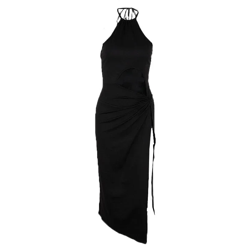 Novo sexy festa de formatura preto vestido longo elegante cintura oco para fora alta divisão vestidos de verão moda sem costas rendas até vestido feminino