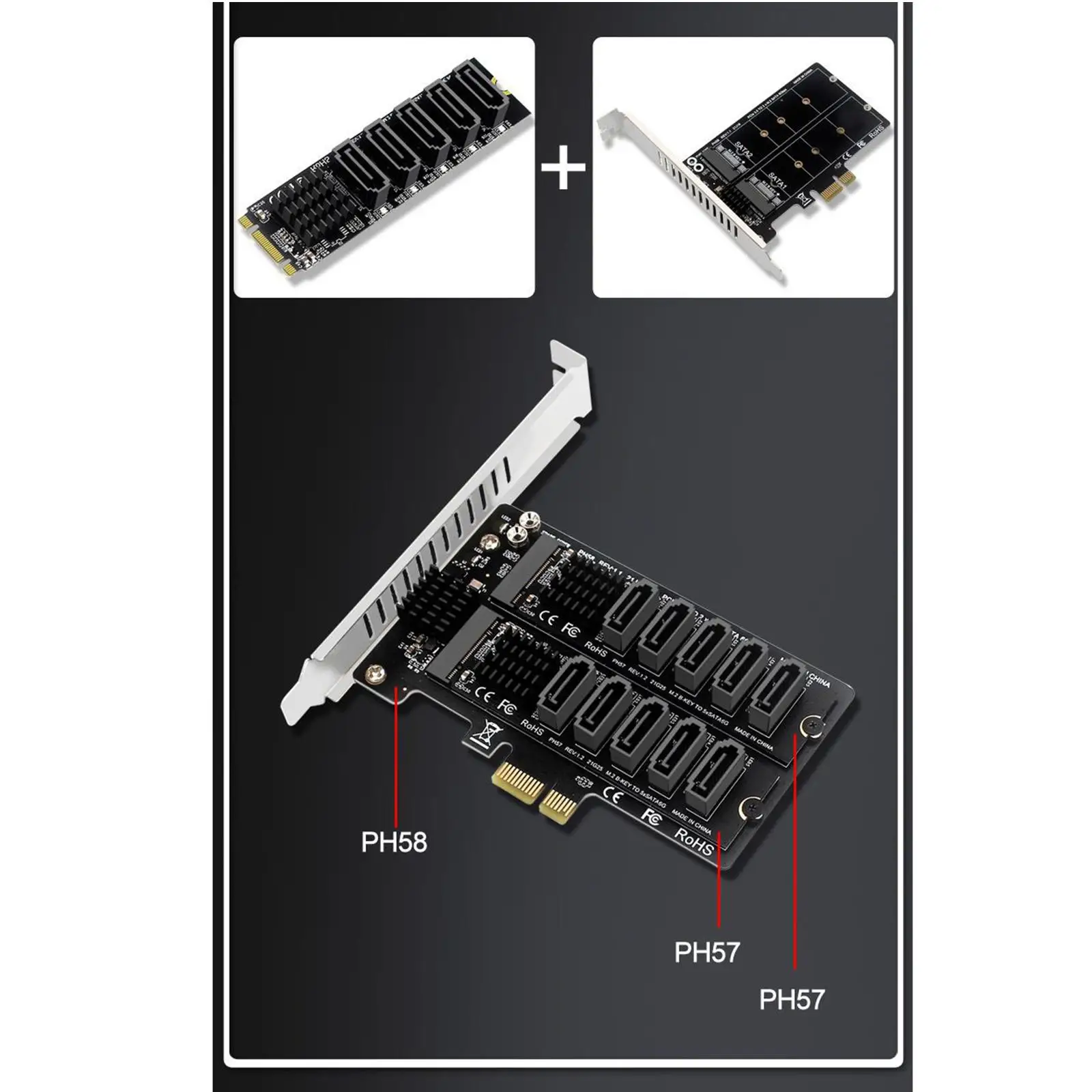 

Плата расширения с 5 портами для подключения SSD и HDD JM575 для компьютера