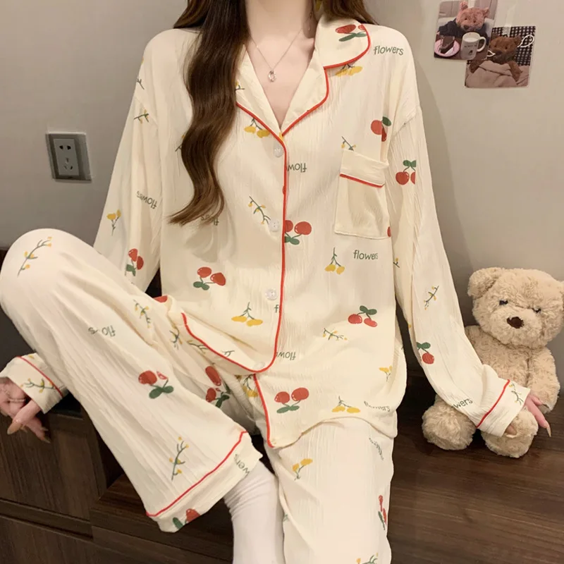 Spring and Autumn new women's sleepwear warm casual set, girls like cute cardigan sleepwear,long sleeved pattern comfortable set