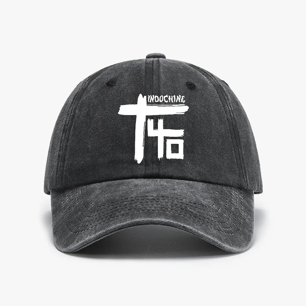 Indochine Central Tour Rock hat fashion Vintage Washed Denim Hat men Women Casual Print Indochine baseball cap