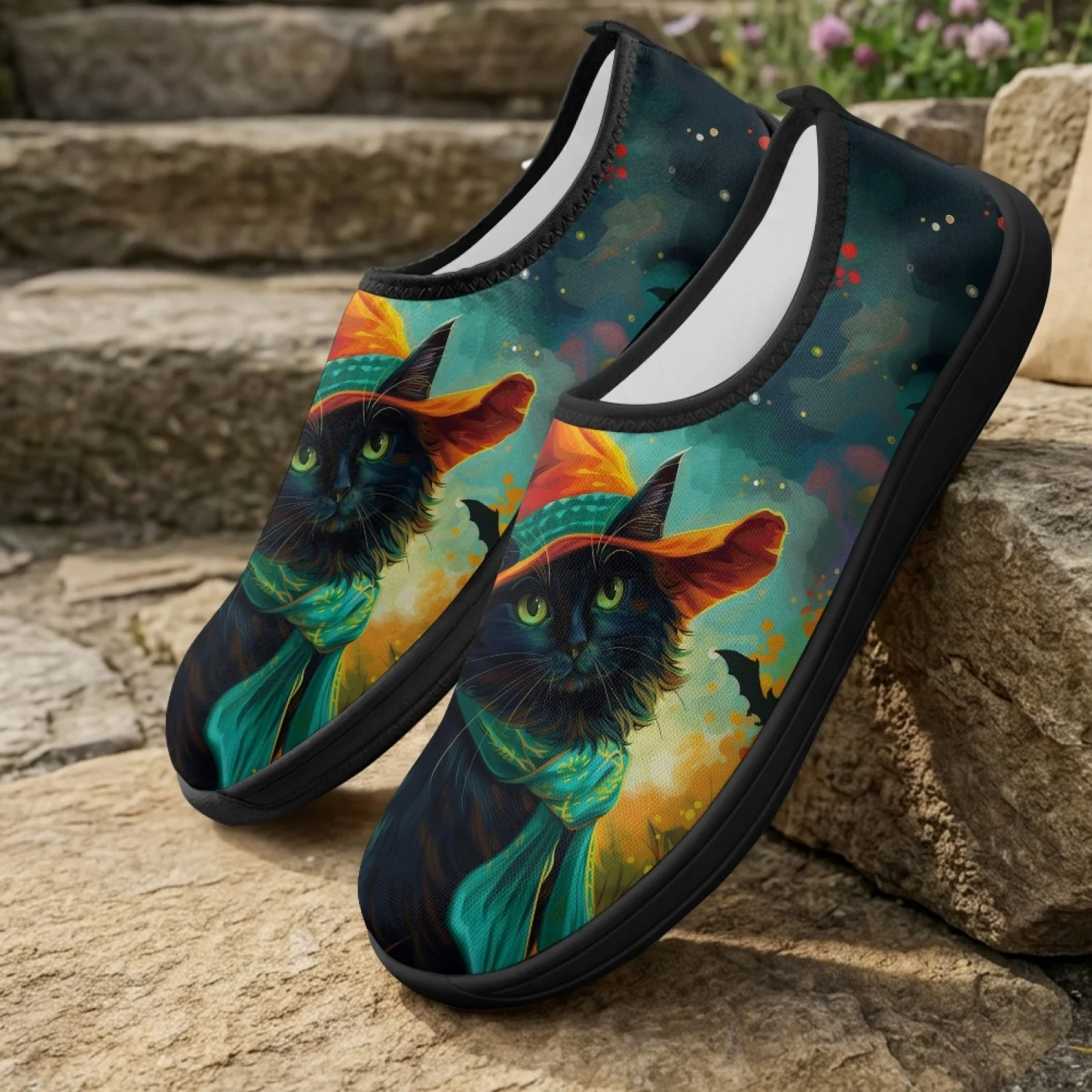 PENSTROLL Halloween Cat Barefoot Zero Drop Sneakers Polyester & EVA Barefoot Minimalist Shoes Non Slip Casual Shoes for Walking