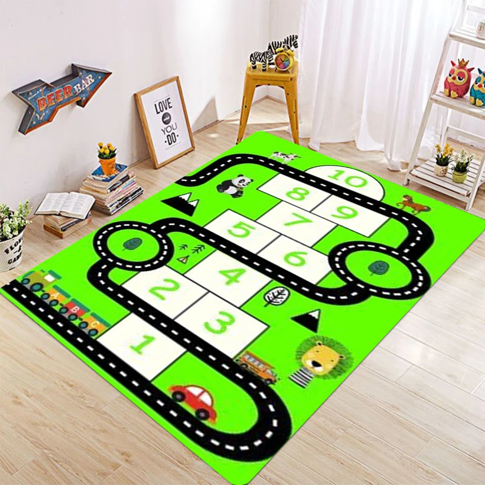 Childrens Number Road Pattern Print Flannel Area Rug Educational Design Soft Comfortable Floor Mat For Playroom Learning