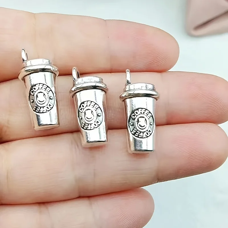 5Pcs Antique Silver Plated 3D Coffee Cup Charms Pendants for Jewelry Making Necklace Bracelet Key Chain DIY Handmade Accessories