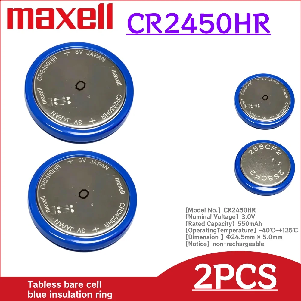 2-10Pcs  Original For MAXELL CR2450HR 3V Bare Cell 2450 High Temperature Resistance，LiMnO2 Tire Pressure Monitoring Battery