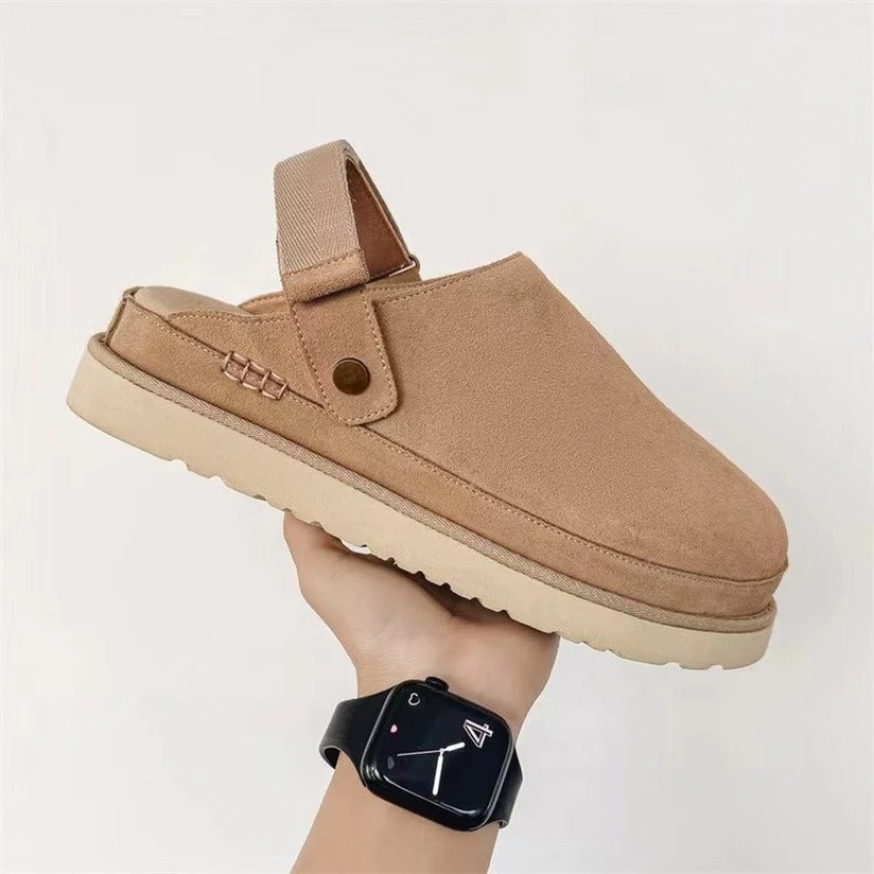 Designer Snow Platform Boots  Winter New Cashmere Warm Thick Soles Without Heel-covered Hair Half Slipper Cotton Shoes for Women