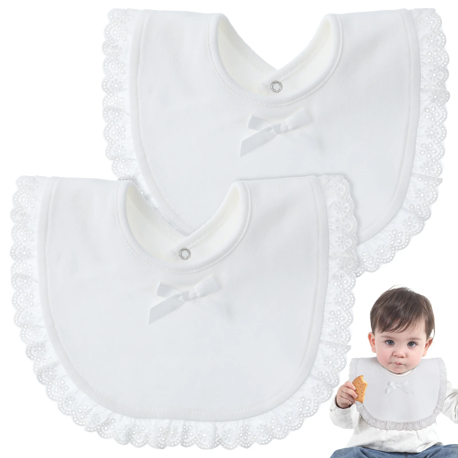 

2Pcs Princess Lace Baby Bib High-Quality Cotton Drool Bibs for Newborn Infants Daily Use Saliva Towel Easy Dry Comfortable Gift