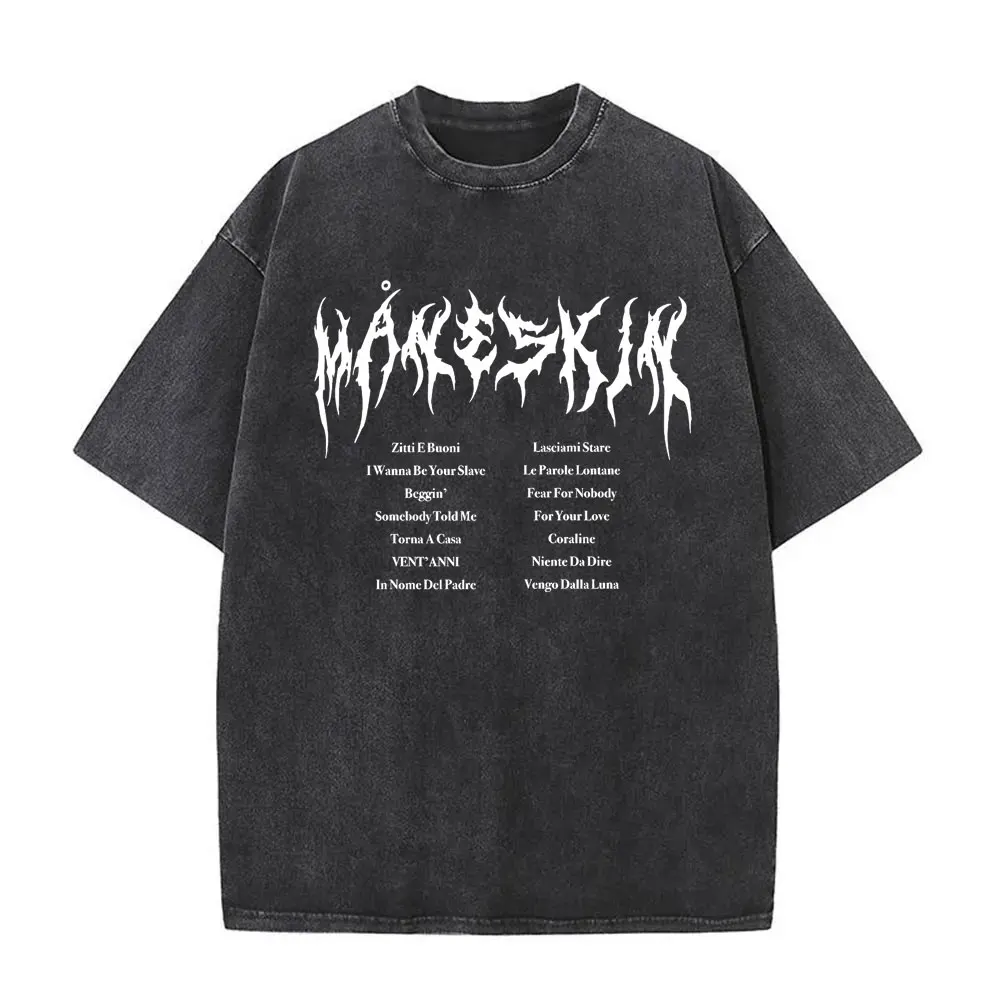 

Washed Vintage Rock Band Maneskin Graphic Print Tshirt Men Women Fashion Casual Streetwear Men's Wash Retro Oversized T Shirts