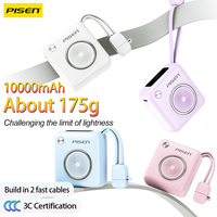 PISEN 22.5W Ultra Mini 10000mAh Power Bank Build In Dual Fast Charging Cables Portable LED Digital Powerbank For iPhone Samsung