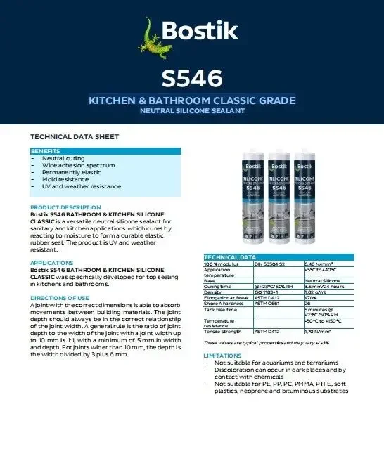 Bostik Silicone S546 Kitchen & Bathroom 260ml Sealant for Kitchen Applications