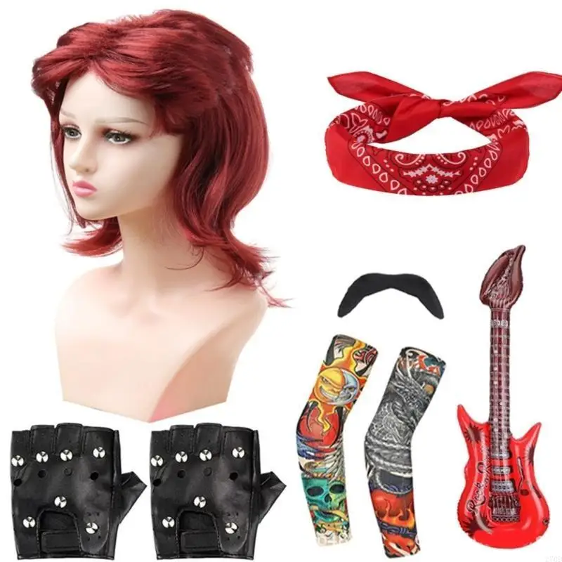 270D gwiazda muzyki akcesoria do kostiumów dla mężczyzn Kid sztuczne brody peruki okulary rękawy naramienne gitara