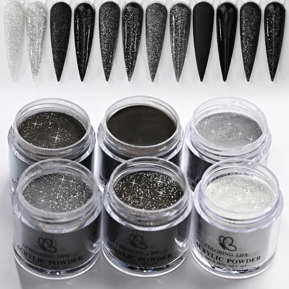 

6Jars 3in1 Black White Grey Series Acrylic Powder Manicure Dust Professiona Glitter Acrylic Nail Dust for Extend/Sculpture/Build