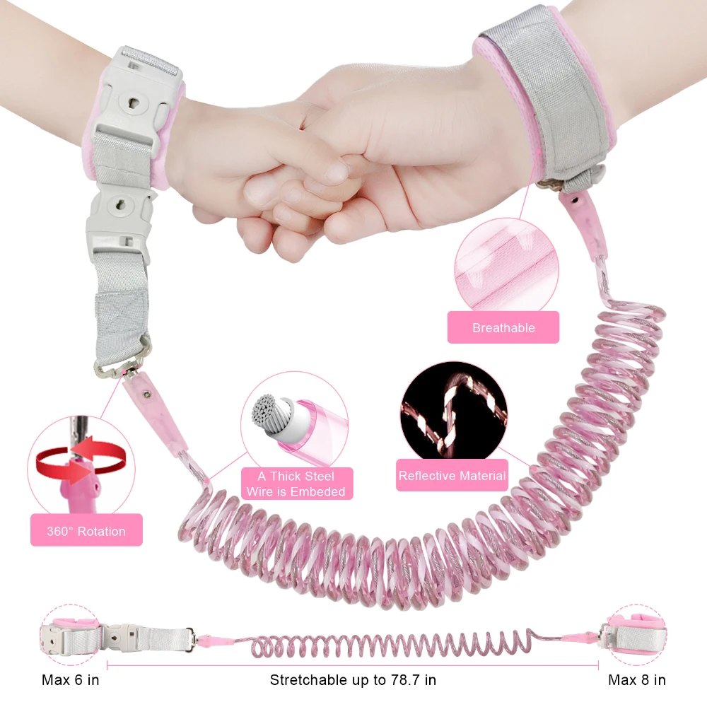 2M Toddler Leash Anti-Lost Wristband Reflective Harness Child Lock for Outdoor Kids Safety Anti Lost Wrist Link Strap Rope