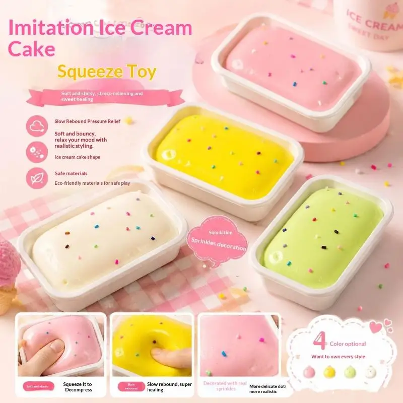 Sticky Box Cake Slow Rising Fidget Squeeze Toy Soft Butter Ice Cream Design for Kids Easter Egg Fillers Gifts