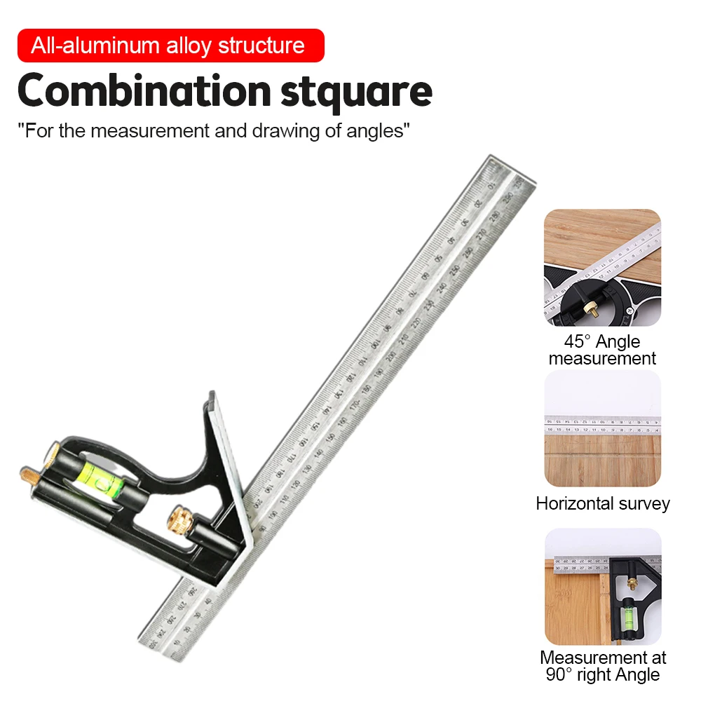 3 In 1 Square Angle Ruler Set Engineer Adjustable Combination Spirit Level Ruler Combination Protractor Measuring Tool