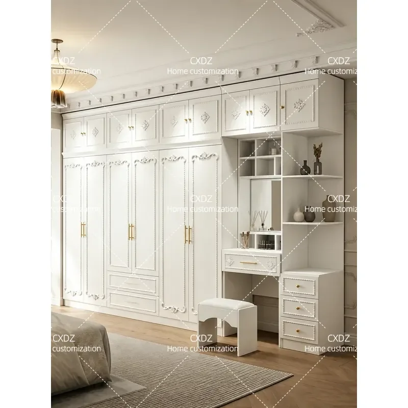 Carved Wardrobe Bedroom Household Economical Dresser Corner Cabinet Top Cabinet Combination Integrated Storage Wardrobe